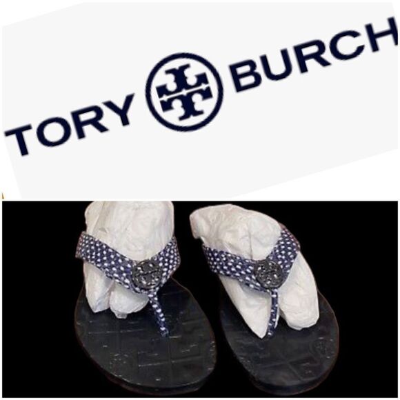 Tory Burch Thora Polka Dot Snake Print Sandals Womens Sz 9 Ultramarine